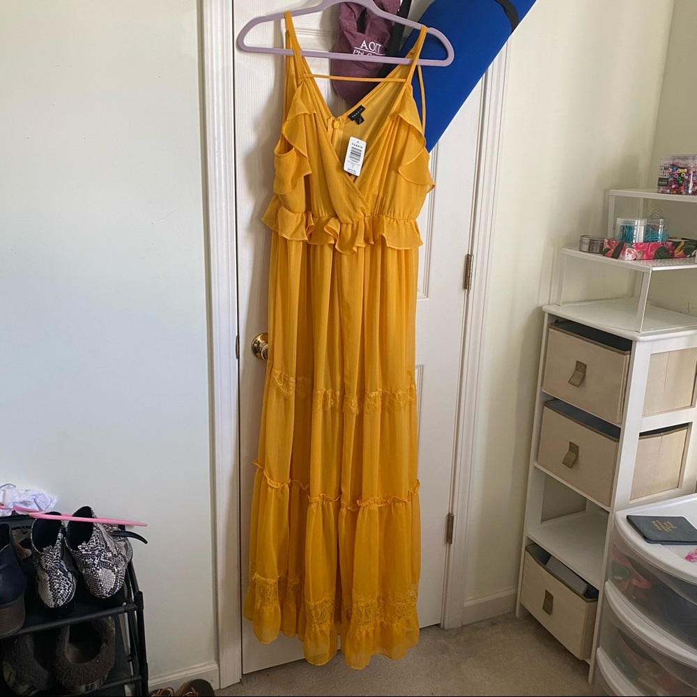 NWT Torrid Mustard Formal Maxi Dress Ruffled